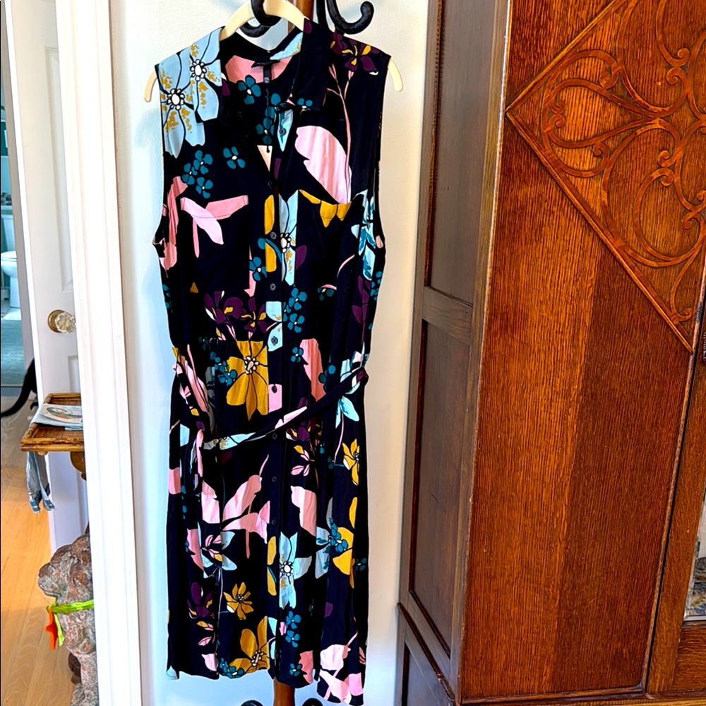Who What Wear Black Multi Floral Button Front Sleeveless Dress Size XXL